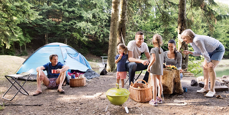Family Setting up Camping