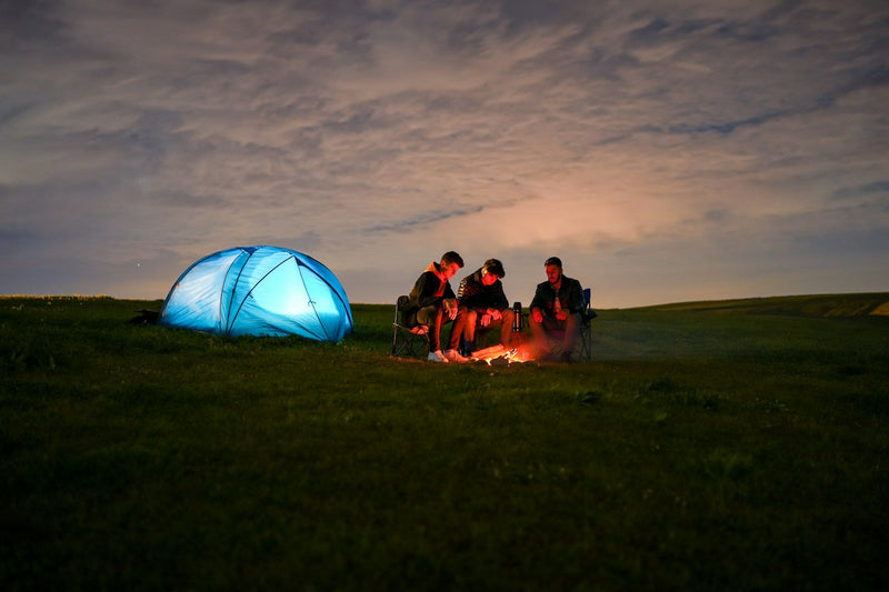 Tent pitched at night