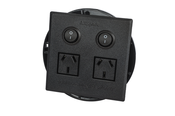 2 Outlet Power Board | Flush Mount | Black | Plug & Play GPO | AllSpark
