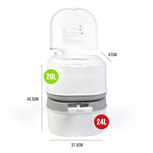 24L Portable Camping, Caravanning Toilet with Odour-Resistant Seal