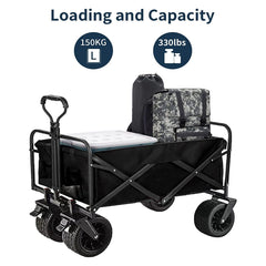 1PC Foldable Shopping Cart ( Black ), Heavy Duty Collapsible Wagon with All-Terrain 10cm Wheels, Load 150kg, Portable 160 Liter Large Capacity Beach Wagon, Camping, Garden, Beach Day, Picnics, Shopping, Outdoor Grocery Cart with Adjustable Handle