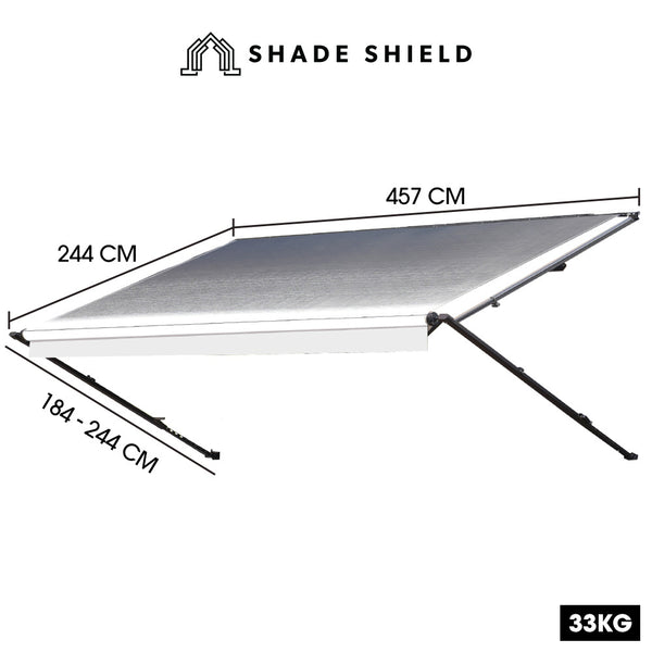 Shade Shield 15ft x 8ft Caravan Retractable Awning, Powder Coated 6063 Aluminium and Vinyl, for Caravan, Motorhome, RV,