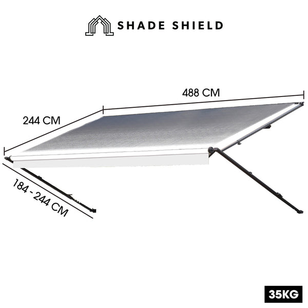 Shade Shield 16ft x 8ft Caravan Retractable Awning, Powder Coated 6063 Aluminium and Vinyl, for Caravan, Motorhome, RV,