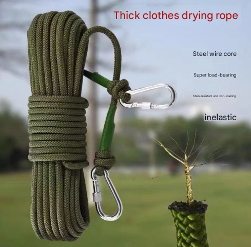 Orange With Wire Core Heavy Duty Adjustable Clothesline Set (4 Pack) - 15m Steel Wire Core Nylon Rope with Hooks for Out