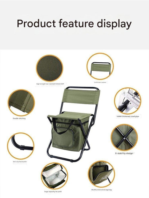 Foldable Camping Chair with Integrated 10L Insulated Cooler Bag - Army Green