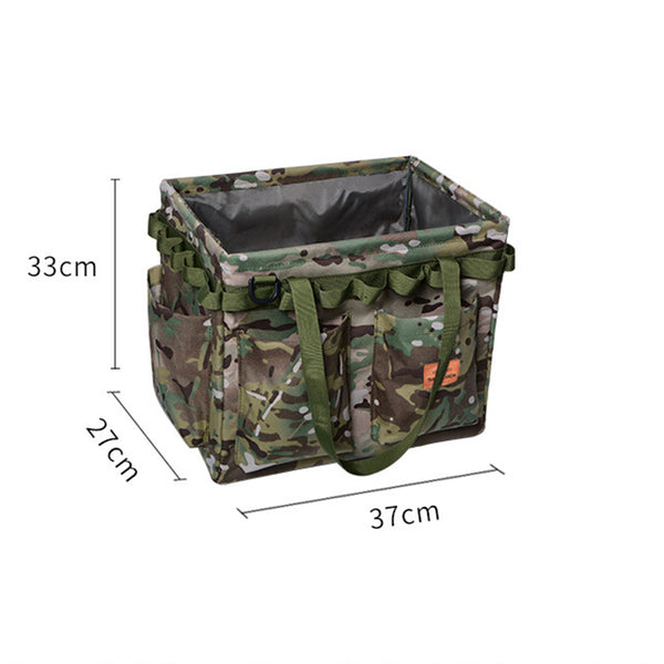Green Camouflage Heavy Duty Foldable Outdoor Camping Storage Box - Oxford Cloth Collapsible Gear Organizer Tote with Poc