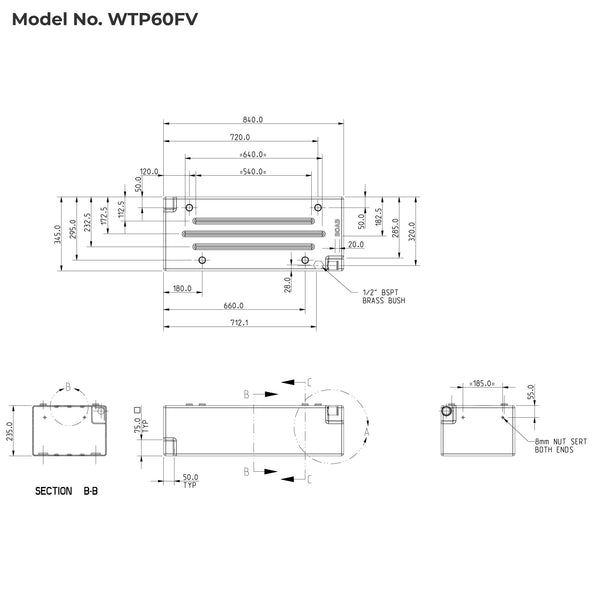 58 Litre Rectangle Vertical or Lay Flat Poly Water Tank
