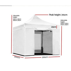 Instahut Gazebo Pop Up Marquee 3x3 Folding Wedding Tent Gazebos Shade White