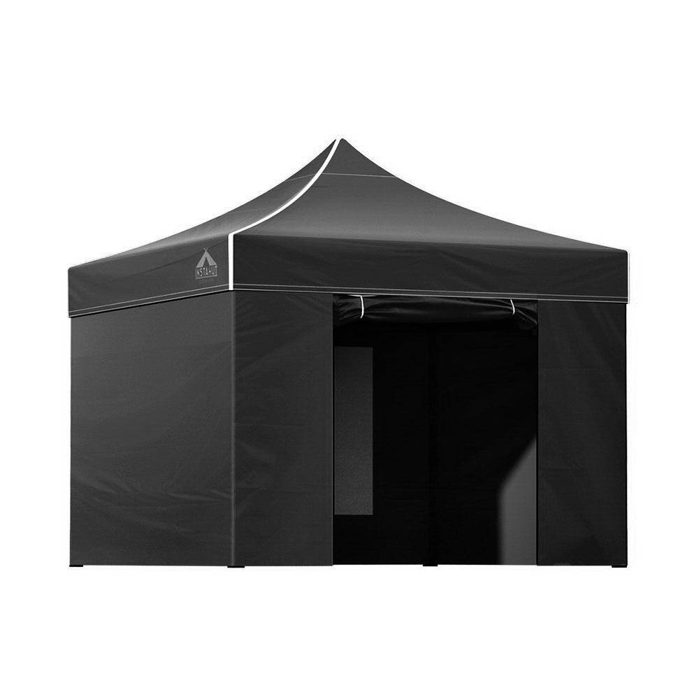 pop up tent australia Instahut Gazebo Pop Up Marquee 3x3m Folding Wedding Tent Gazebos Shade Black - Premium Camping Gear for Australian Adventures