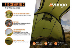 2 Person Camping & Hiking Tent - F10 Xenon UL 2 Tent - 1.90kg by F10