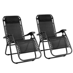 Gardeon Set of 2 Zero Gravity Chairs Reclining Outdoor Furniture Sun Lounge Folding Camping Lounger Black