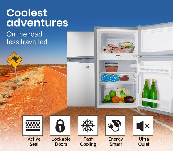GECKO 95L Portable Fridge Freezer Camping Motorhome Caravan Upright Fridges 12V/24V, Silver
