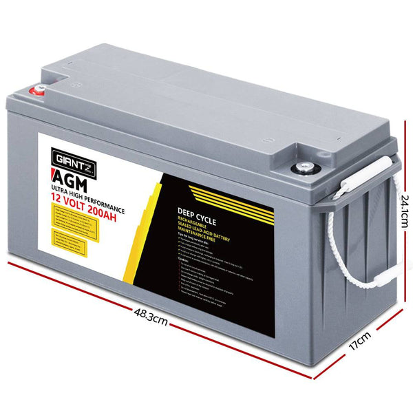 Giantz 200Ah AGM Deep Cycle Battery 12V Sealed Solar Caravan Camping