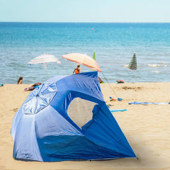 Havana Outdoors Beach Umbrella 2.4M Outdoor Garden Beach Portable Shade Shelter - Blue