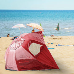 Havana Outdoors Beach Umbrella 2.4M Outdoor Garden Beach Portable Shade Shelter - Red