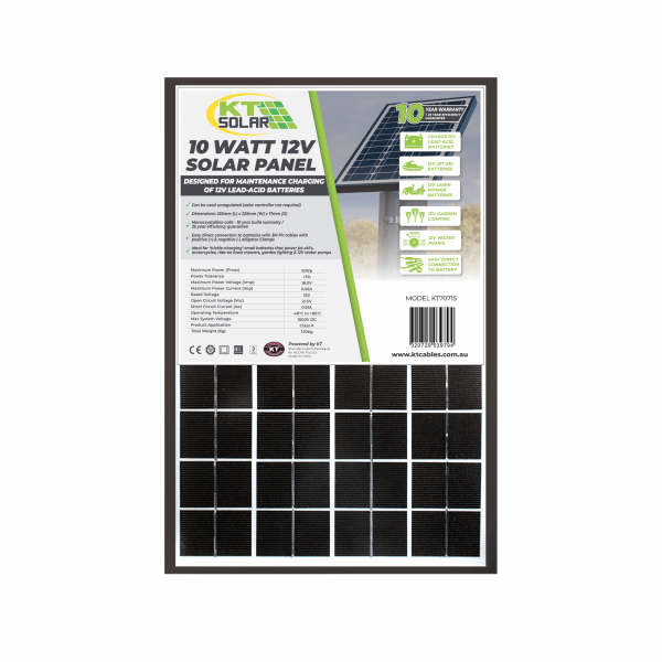 10 Watt, 12V Single Cell Mono-crystalline Solar Panel by KT Solar