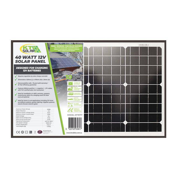 40 Watt, 12V Single Cell Mono-crystalline Solar Panel by KT Solar