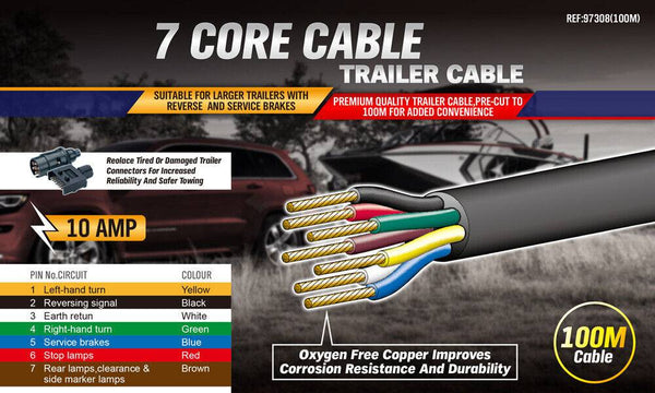 100m 7 Core Trailer Wire Cable V90 PVC — Caravan, Boat & Automotive