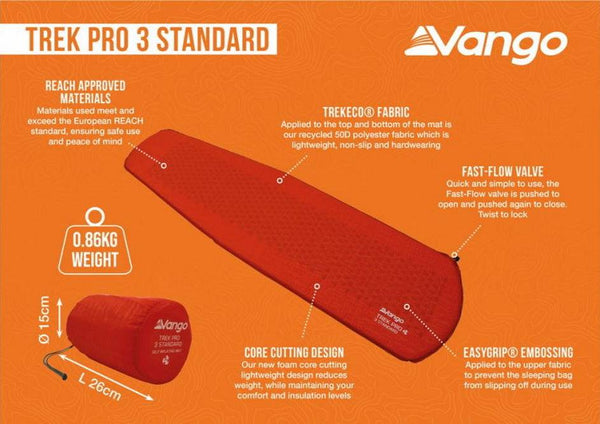 Trek Pro 3 Self-Inflating Mat Standard: 183x3cm by Vango