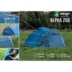 2 Person Camping & Hiking Tent - Alpha 250 Earth Series- 3.60kg by Vango