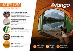 2 Person Camping & Touring Tent - Scafell 200 with TBS II - 2.50kg by Vango