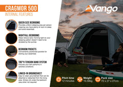 5 Person Camping Tent - Cragmor 500 - 10.3kg by Vango
