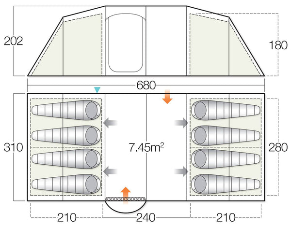 8 Person Camping & Touring Tent - Stanford 800XL Tent with Footprint by Vango