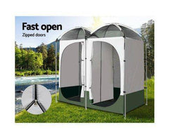 Double Camping Shower Toilet Tent Outdoor Portable Change Room Green