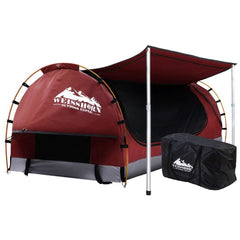 Double Swag Camping Swags Canvas Free Standing Dome Tent Red with 7CM Mattress