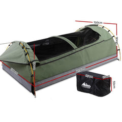 Double Swag Camping Swags Canvas Tent Deluxe Celadon With Mattress