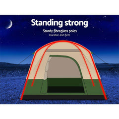 Family Camping Tent 4 Person Hiking Beach Tents Canvas Ripstop Green