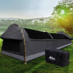 Weisshorn Camping Swags King Single Swag Canvas Tent Deluxe Dark Grey