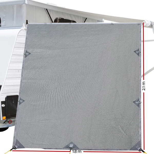 Pop Top Caravan Privacy Screen 2.1 x 1.8M Sun Shade End Wall Roll Out Awning - Camping Australia