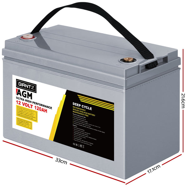 Giantz AGM Deep Cycle Battery 12V 120Ah Marine Sealed Power Portable Box Sola - Camping Australia