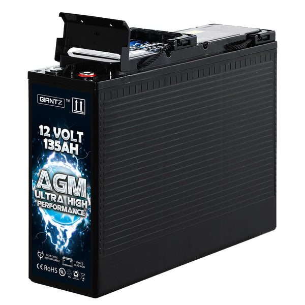 Giantz AGM Deep Cycle Battery 12V 135Ah Portable 4WD Sealed Marine Solar Slim - Camping Australia