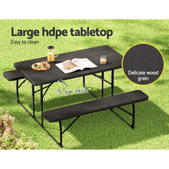 Gardeon 3 PCS Outdoor Dining Set Picnic Patio Bench Set Camp Folding Table HDPE - Camping Australia