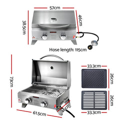 Grillz Portable Gas BBQ LPG Oven Camping Cooker Grill 2 Burners Stove Outdoor - Camping Australia