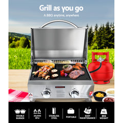 Grillz Portable Gas BBQ LPG Oven Camping Cooker Grill 2 Burners Stove Outdoor - Camping Australia