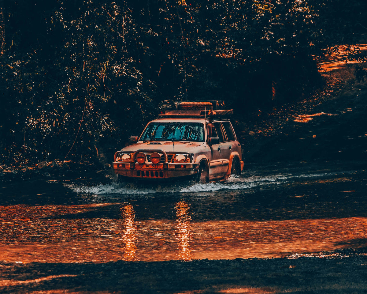 Four-wheel drive on a remote Kimberley track at dusk