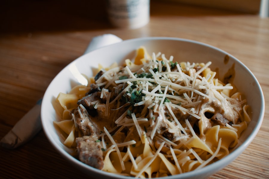 pasta dish on white ceramic plate