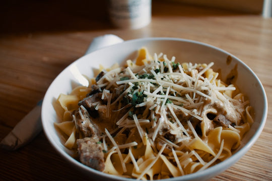 pasta dish on white ceramic plate