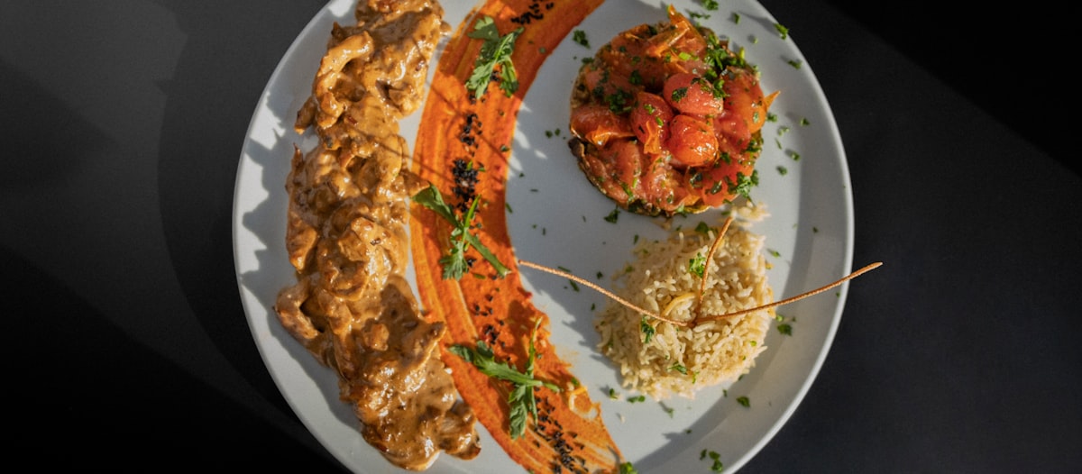 a white plate topped with different types of food