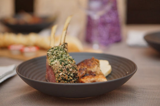 A plate of food that is on a table