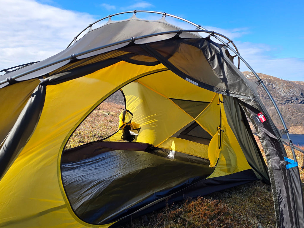 Nortent Vern 2 3S 2-person 3-season hiking tent – interior view through the open inner door