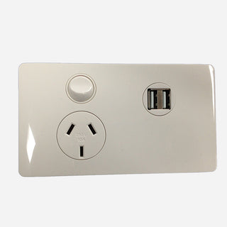 CMS Power Outlet Single Natural White + Dual 4A USB
