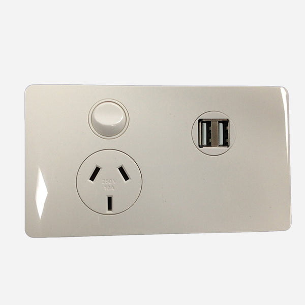 CMS Power Outlet Single Natural White + Dual 4A USB
