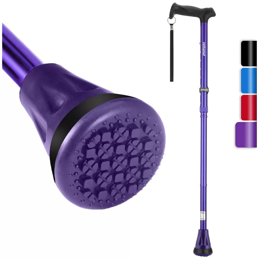 GENUX Adjustable Folding Walking Stick with Shock Absorbing Tip – Purple