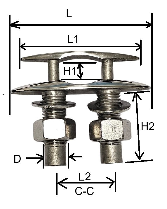 Stainless steel 316 Low Silhouette Cleat 250mm (10")