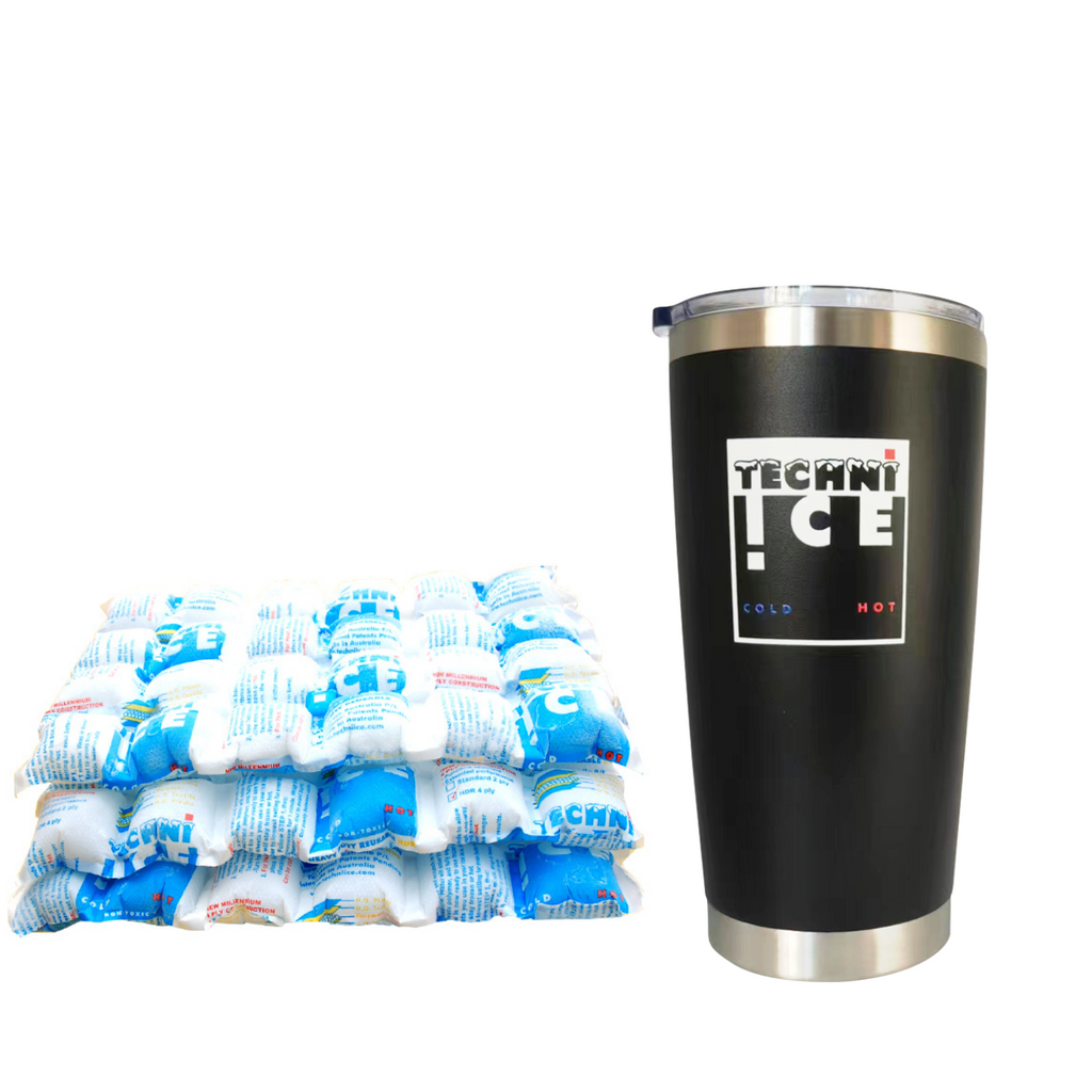 New 2024 Model Techni Ice 600ml (20 oz.) Tumbler Black Stainless Steel 6 Years Warranty *FRESH STOCK JUST ARRIVED+ 3 Techni Ice Reusable Dry Ice Packs *FRESH STOCK JUST ARRIVED