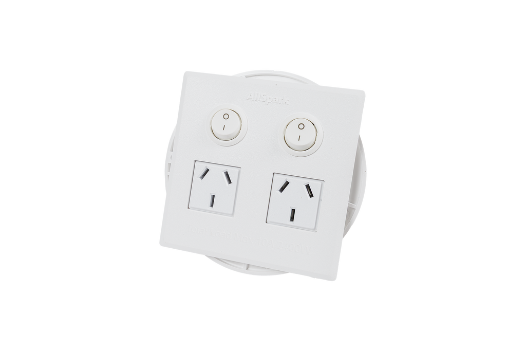 2 Outlet Power Board | Flush Mount | White | Plug &amp; Play GPO | AllSpark
